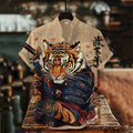 Cartoon Cat Short Sleeve Shirt Vintage Art Fish Print Men's Summer Shirt Casual Holiday Street Clothing New Collection