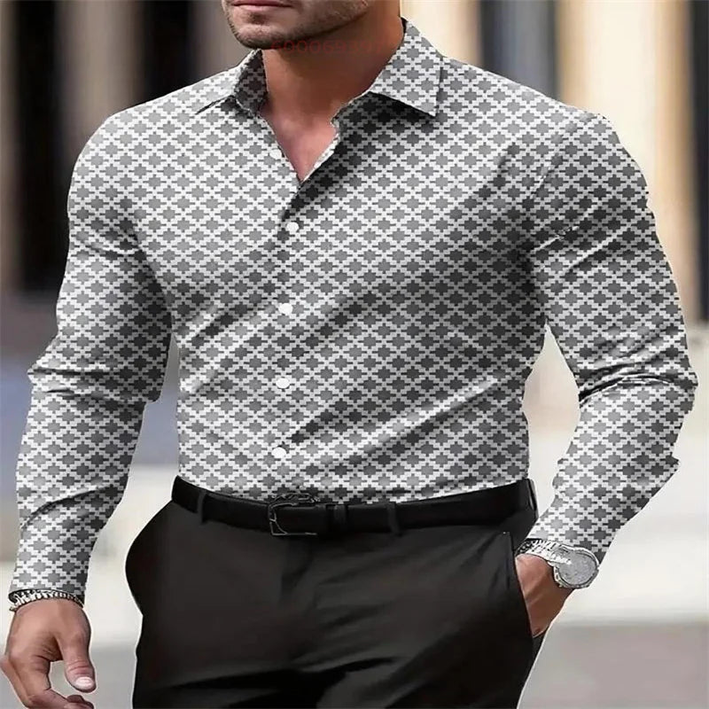 Men's fashion casual long-sleeved plaid shirt breathable top 11 colors casual business shirt lapel long-sleeved shirt