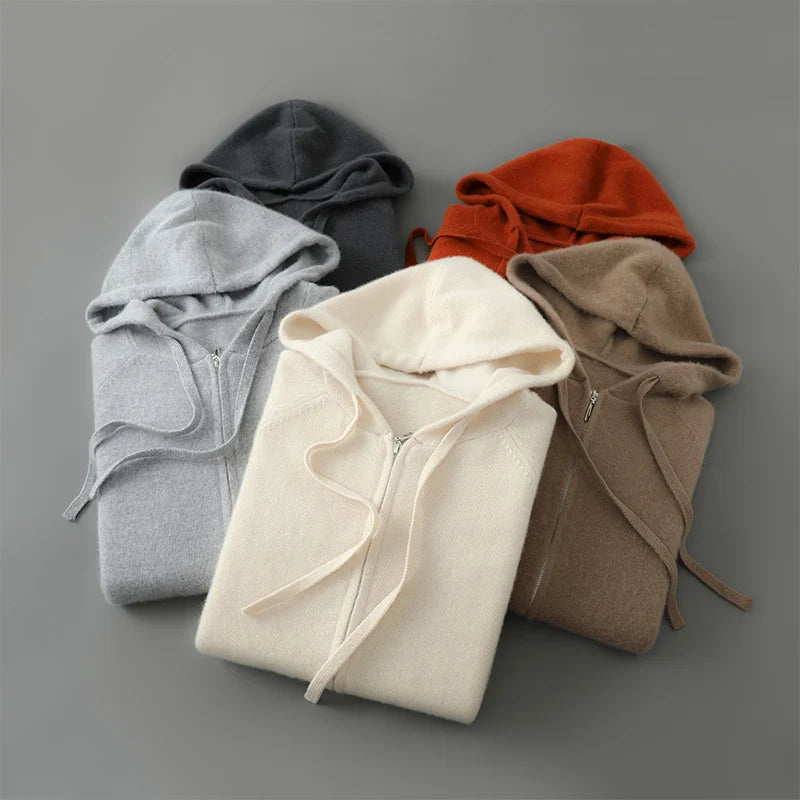S-XXXL Autumn and winter 2025 new 100% Merino wool knitted cardigan men's hooded sweater casual high-end jacket full sleeves