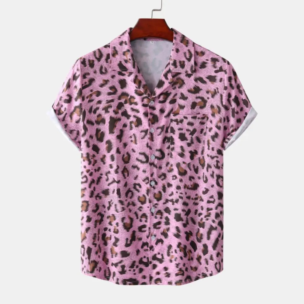 Fashion Leopard Men's Short Sleeve Shirt Oversize Loose Fit Stylish Shirt for Men Lapel Trend Casual Button Up Men's Clothing