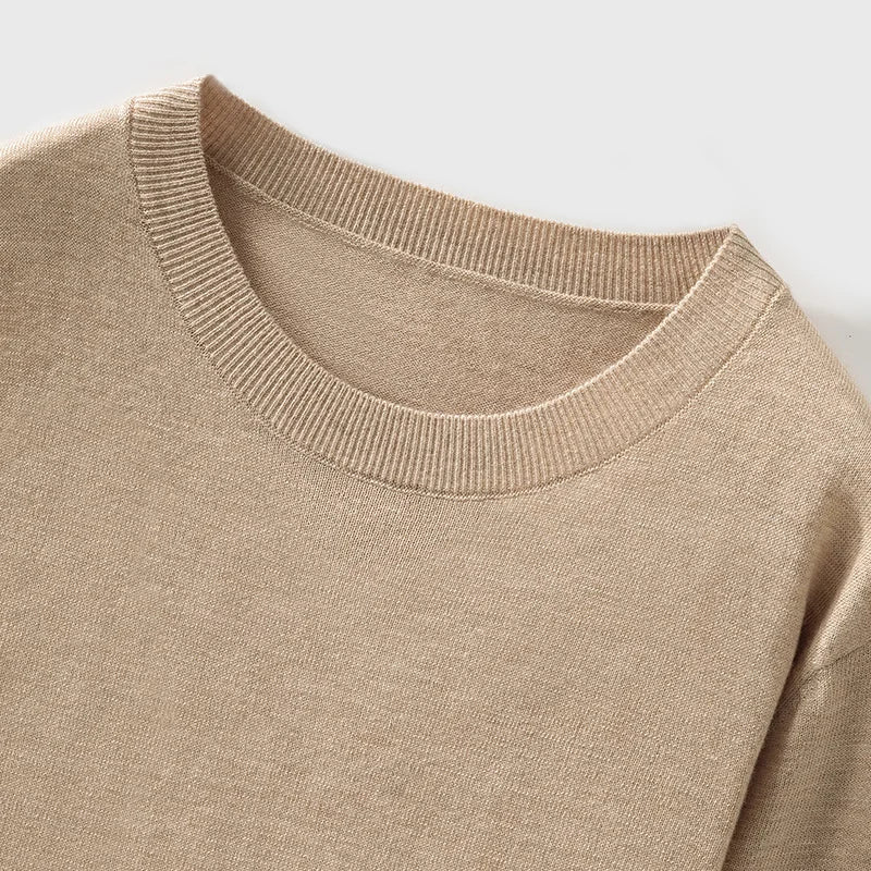 100% Pure Merino Wool Sweater Men's Round Collar Pullover Spring Autumn New Business Knitted Tops Casual Large Size Men's Shirt