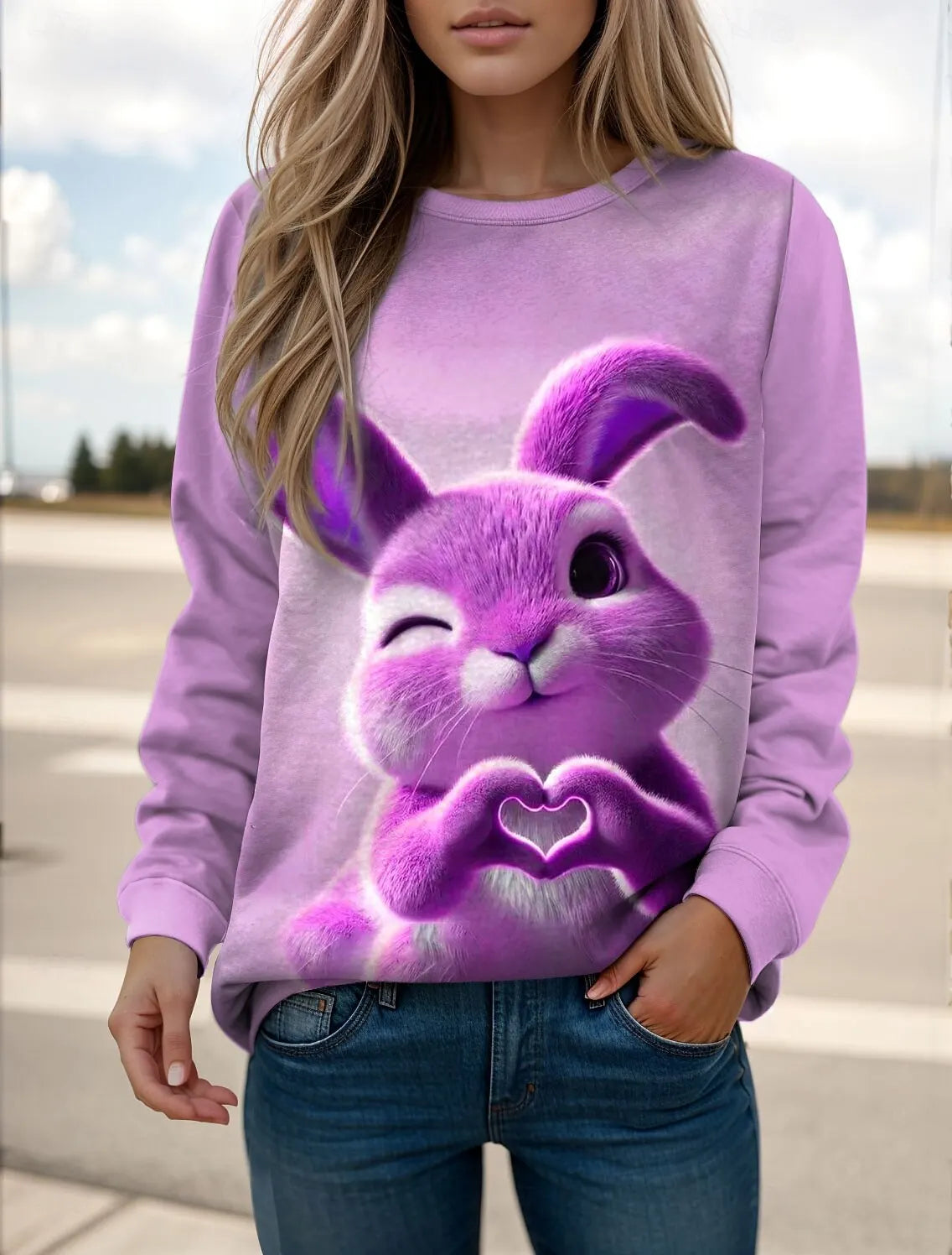 Fashion Women's Cute Rabbit Graphic Sweatshirts 3D Print O-Neck Long Sleeve Tops Women's Apparel Y2K Streetwears Fall Pullover