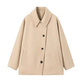 Elegant Woolen Lapel Coat Loose Solid Long Sleeve Single Breasted Pocket Female Jackets 2025 Autumn Fashion Street Lady Outwear
