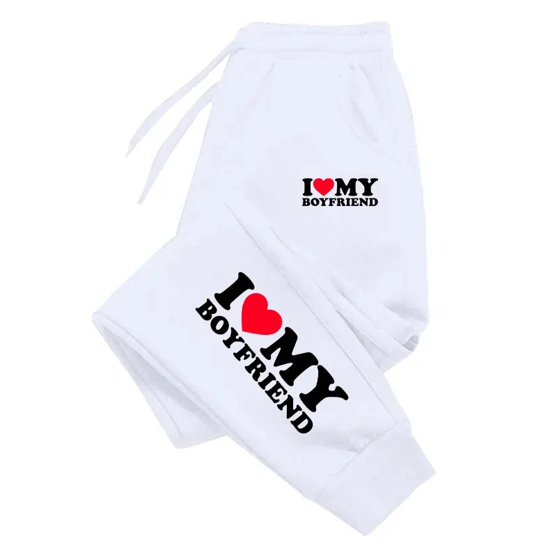I Love My Boy Friend Printed Womens Mens Sweatpant Fitting Sport Pocket Drawstring Pant Warm Outdoor Casual Couple Trousers 2025