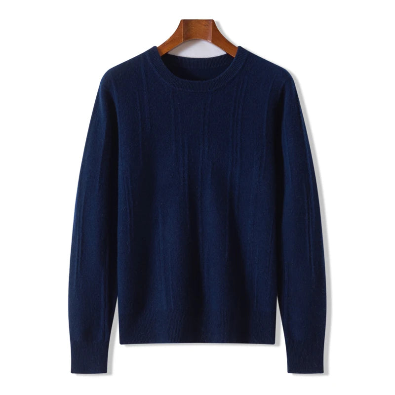 Men's autumn and winter 100% wool knitted pullover, medium thick sweater, warm, breathable, versatile for business and leisure