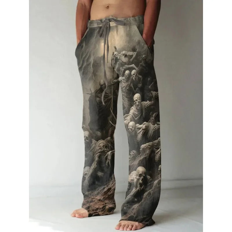 Mens Vintage Renaissance Virgin Mary Printed Casual Pants Art Wide Leg Pants Cool Summer Trousers Streetwear Men Women Clothing