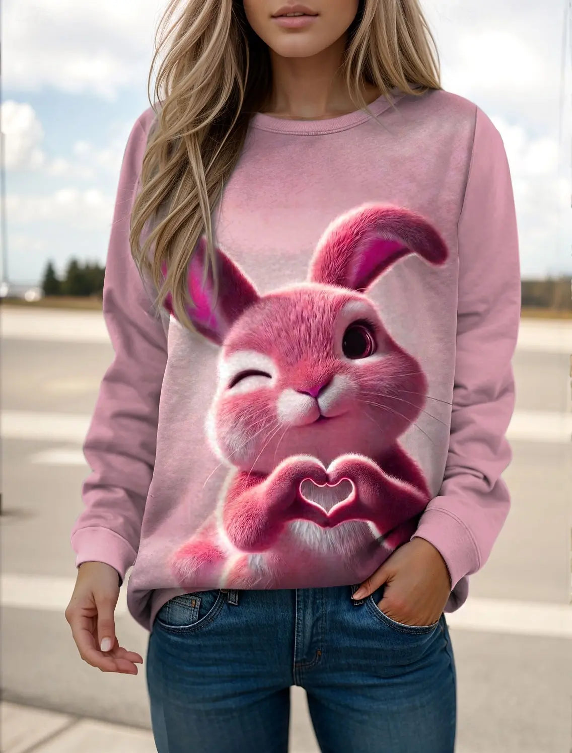 Fashion Women's Cute Rabbit Graphic Sweatshirts 3D Print O-Neck Long Sleeve Tops Women's Apparel Y2K Streetwears Fall Pullover