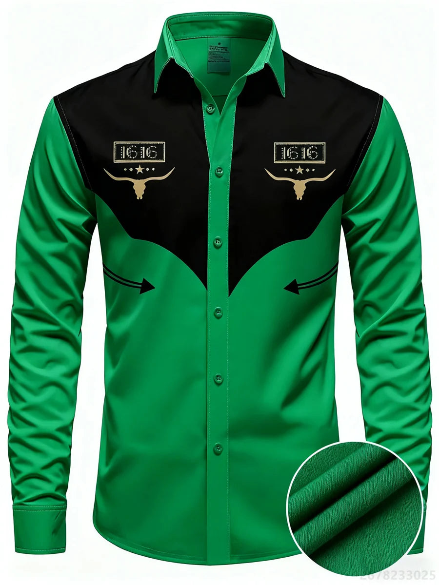 Men's shirt long sleeve shirt, casual retro striped denim style fashion design long men's top, casual breathable button style