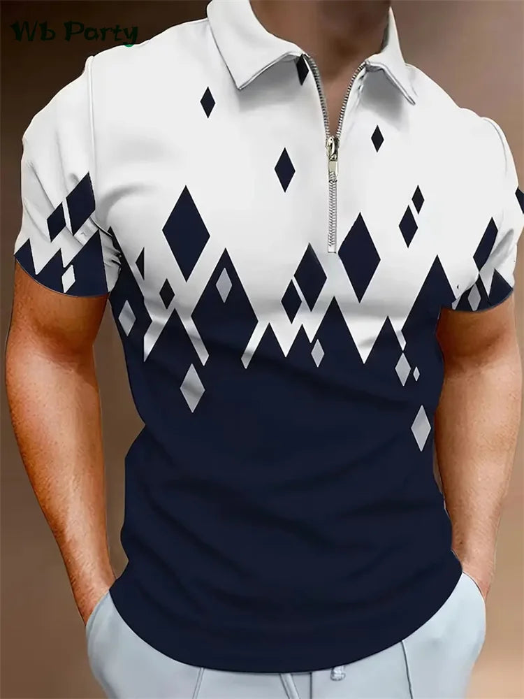 Geometric Print Men's Clothing Designs T-shirts for Men Lapel Short Sleeve Tee Polo T shirt Man Simple Men's Clothing 2024 Tops
