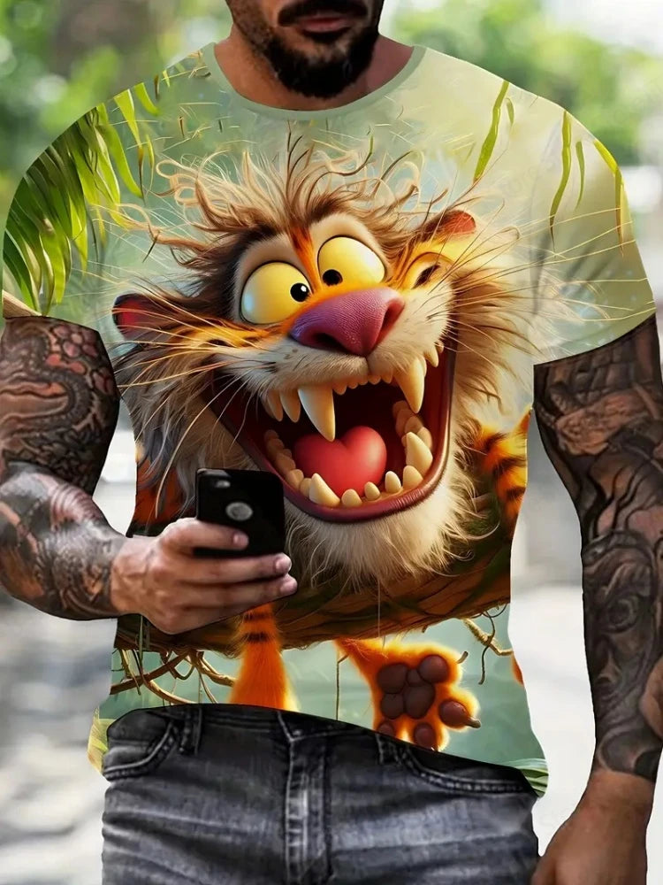 Cute Fat Cat Men's T Shirt Animal 3D Print Casual Short Sleeve Funny T Shirts Fashion Streetwear Round Neck Oversized Clothing