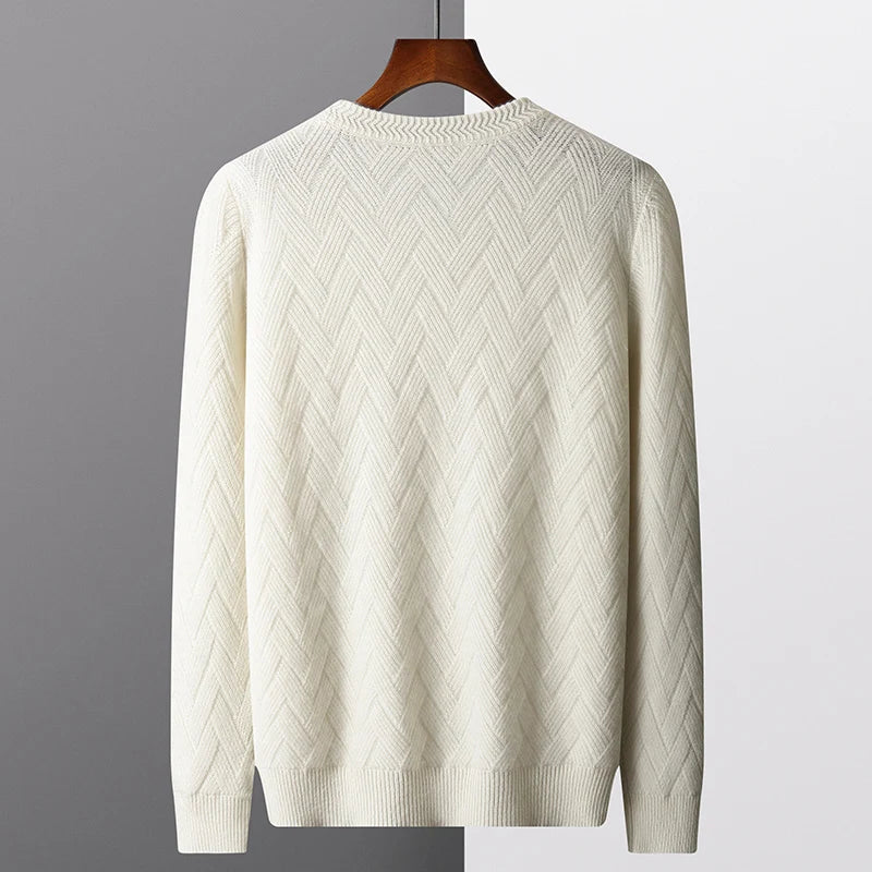 Autumn and winter new men's 100% wool cashmere sweater O-neck long-sleeved loose plus-size pullover thickened casual knit top
