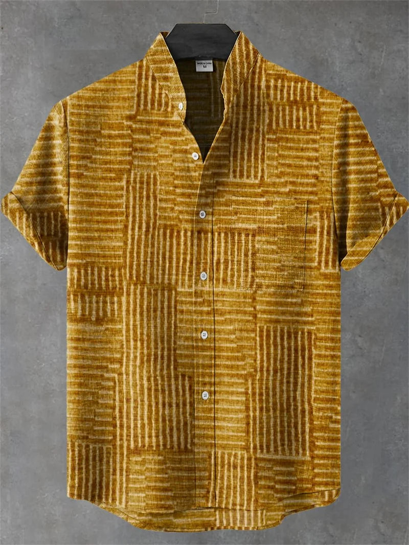 Men's New Short Sleeve Shirt 3D Geometric Pattern Printed Fashionable Casual Street And Outdoor Shirt Linen Shirt