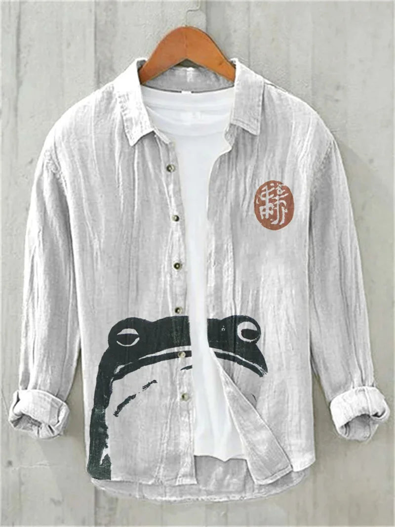 Men's Linen Casual Long Sleeve Shirt 3D Mesh Print Short Sleeve Casual Shirt, Vintage Style Tribal Print
