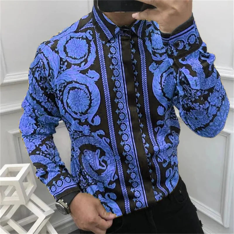 Men's Button Long Sleeve Shirt Fashion Soft Slim Fit Casual Top Hawaiian Luxury Party Men's Shirt Plus Size 6XL