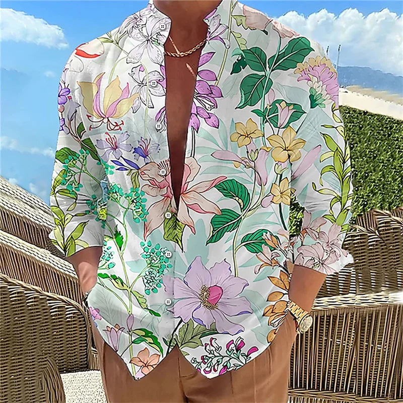 Men's long sleeve shirt High quality 3D printed shirt, floral pattern, spring and autumn, casual and stylish, comfortable fabric