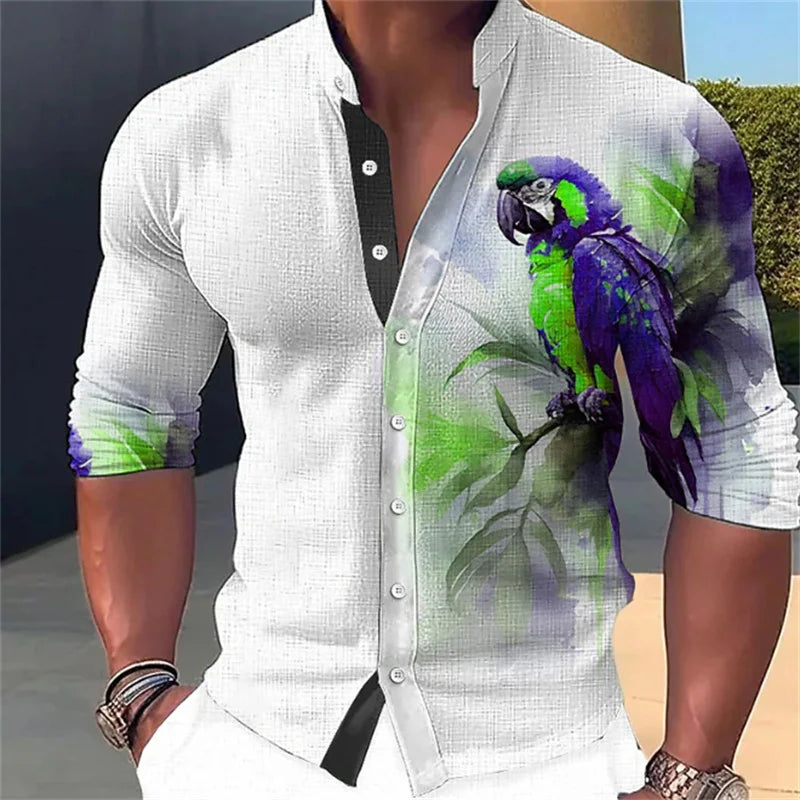 Men's shirts 3D printed shirts for daily outings, lapels for fashionable long sleeved clothing, fashion designers for leisure