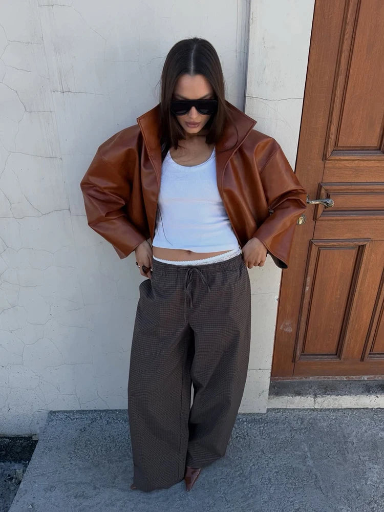 Urban Solid Pu Leather Women Jacket Street Stand Collar Long Sleeve Female Outwear 2026 Autumn Winter Fashion Lady Streetwear