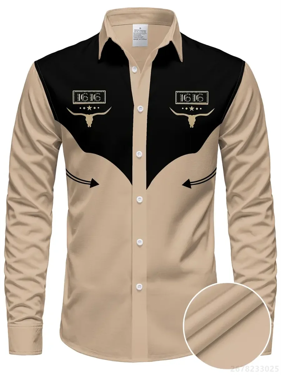 Men's shirt long sleeve shirt, casual retro striped denim style fashion design long men's top, casual breathable button style