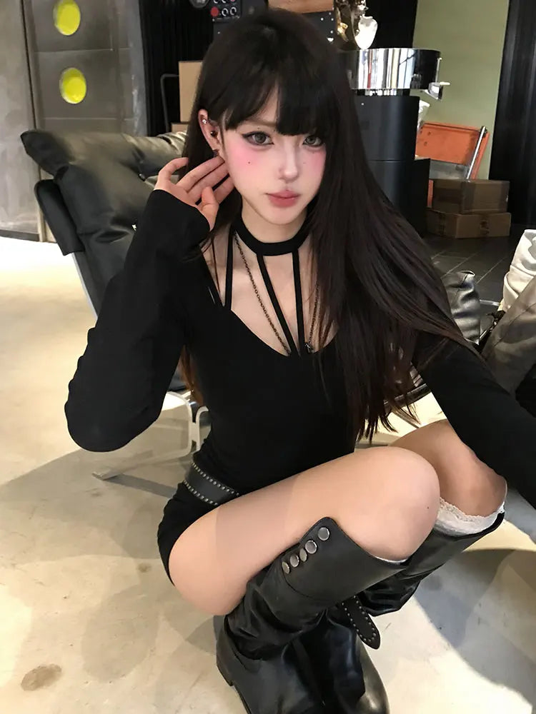 Seeslim Black Sexy Romper For Women One Pieces Slim Bodysuit Women Clothes Long Sleeve Autumn Tops 2000s Y2k Playsuits Chic
