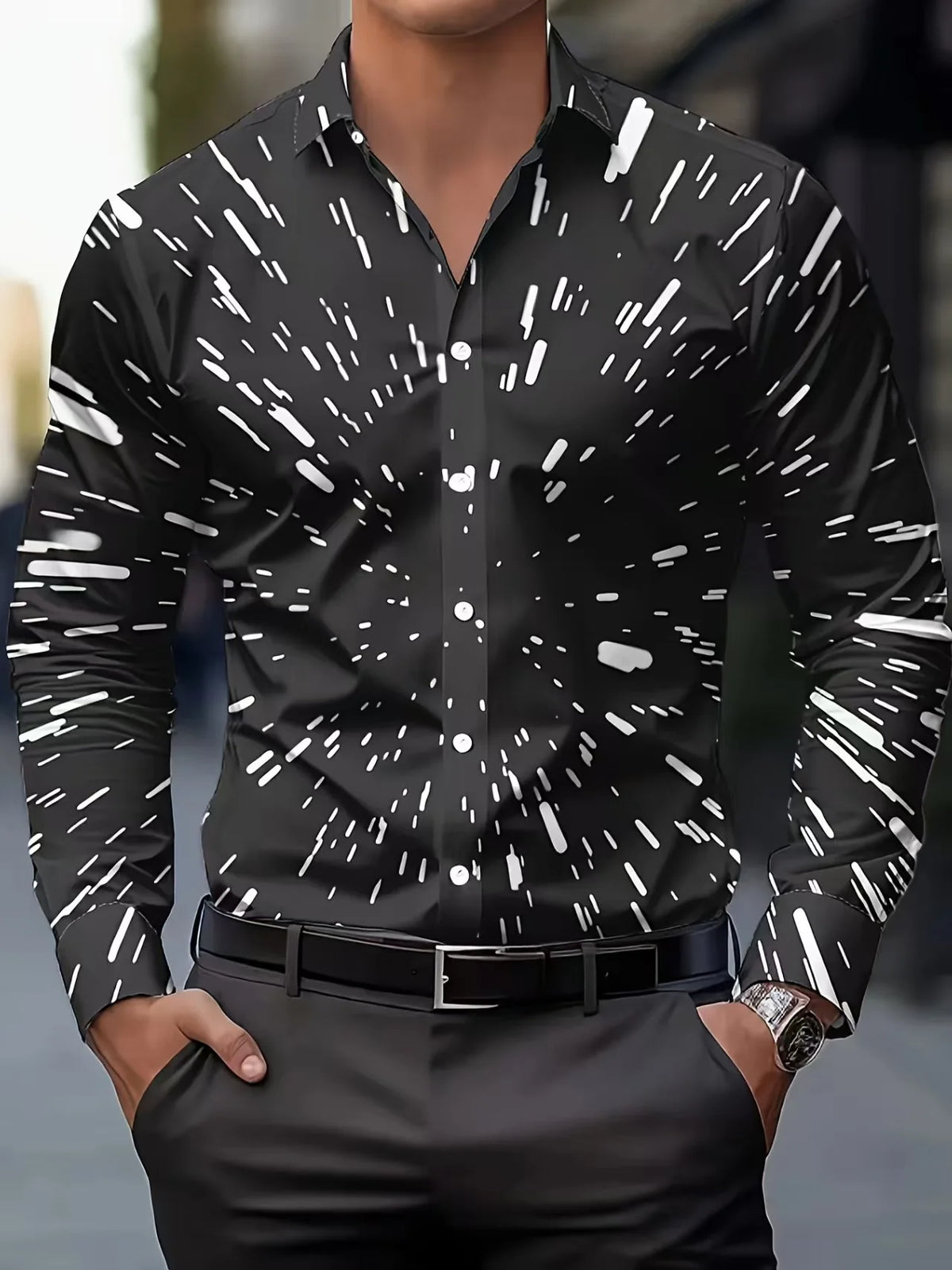 Men's Long Sleeve Linen Shirt Art 3D Striped Grid Print Fashion Button Comfortable Fabric Spring Summer