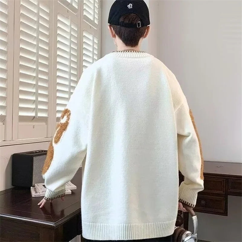 2025 New Letter Jacquard O-Neck Knitwear Men's American Fashion Retro Knitted Sweater Autumn Hip Hop Long Sleeve Y2K Pullovers