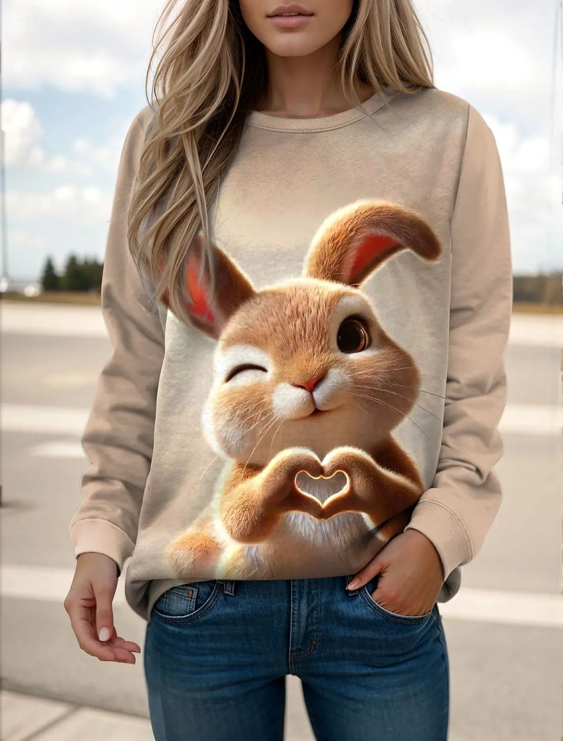 Fashion Women's Cute Rabbit Graphic Sweatshirts 3D Print O-Neck Long Sleeve Tops Women's Apparel Y2K Streetwears Fall Pullover
