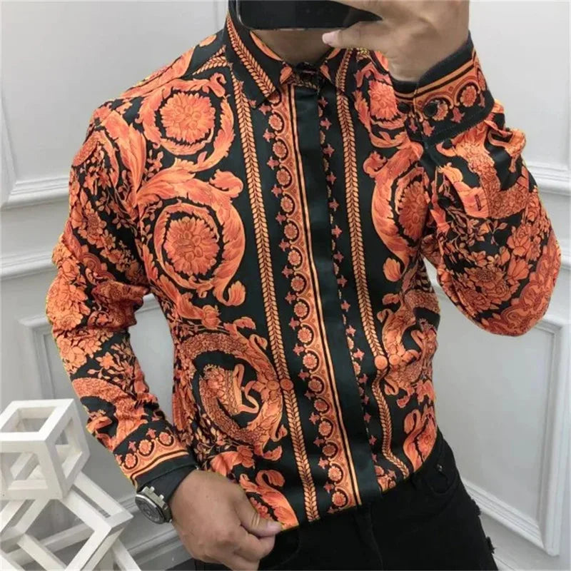 Men's Button Long Sleeve Shirt Fashion Soft Slim Fit Casual Top Hawaiian Luxury Party Men's Shirt Plus Size 6XL