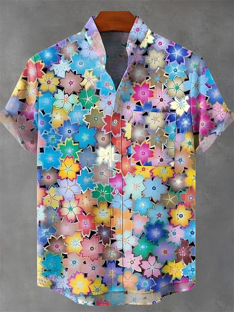 Men's New Comfortable Linen Short-Sleeved Shirt with 3D Salted Fish Print Pattern Button-Up Short-Sleeved Top