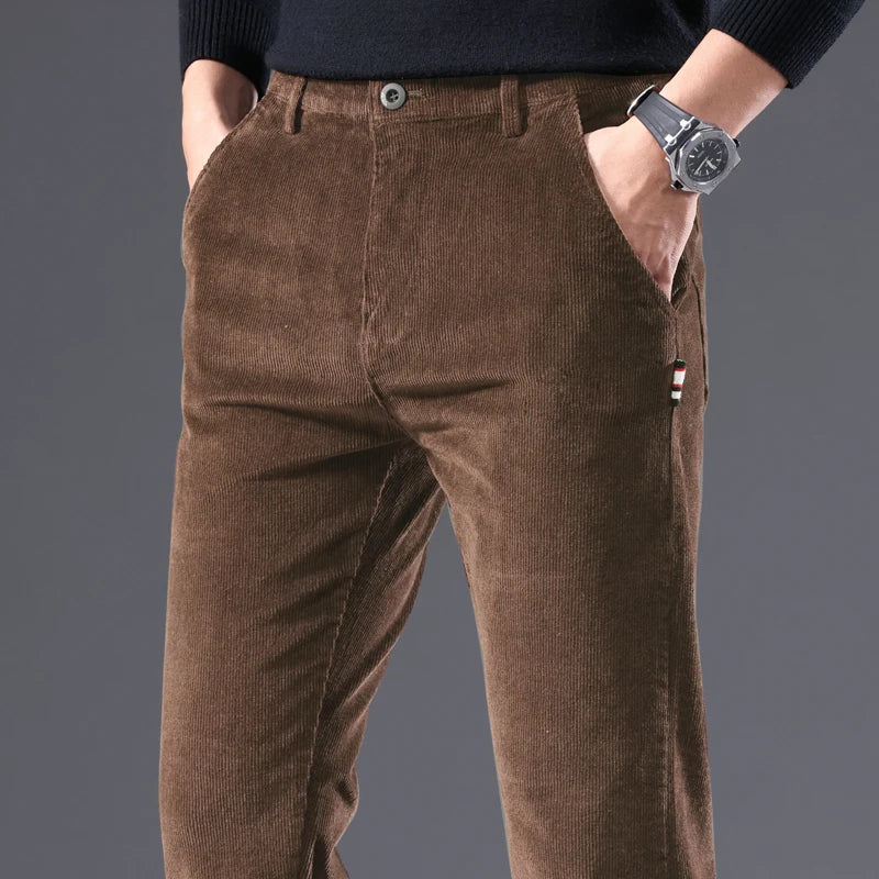 3 Colors Corduroy Slim Straight Men's Casual Pants Autumn Winter Embroidery Fashion Stretch Trousers Brand Male Clothing New