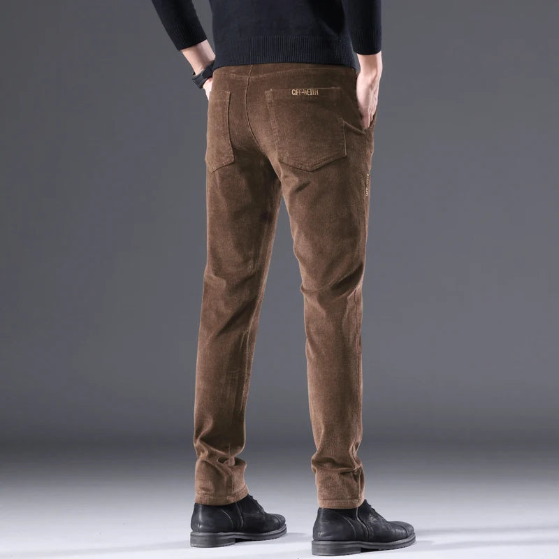 3 Colors Corduroy Slim Straight Men's Casual Pants Autumn Winter Embroidery Fashion Stretch Trousers Brand Male Clothing New