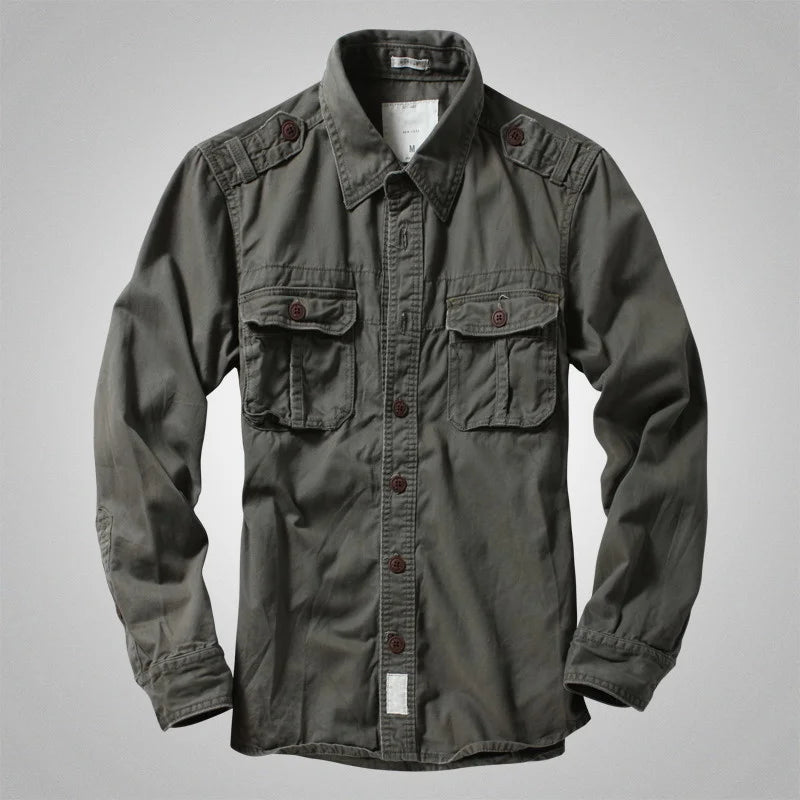 American Heavy Retro Men's Long Sleeved Camouflage Shirt Outdoor Cargo Casual Multi Pocket Work Shirt Coat for Male