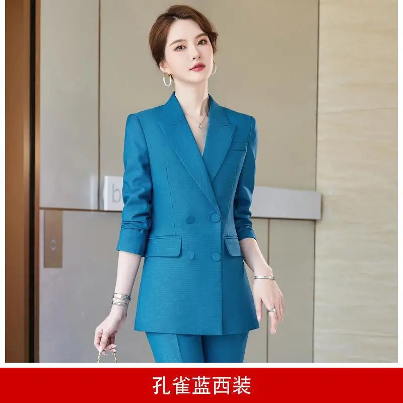 Double-Breasted Suit Jacket Women's Professional Set Autumn Winter British Style Fashionable Korean Version Formal Wear