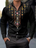 Men's Long Sleeve Linen Shirt Art 3D Striped Grid Print Fashion Button Comfortable Fabric Spring Summer