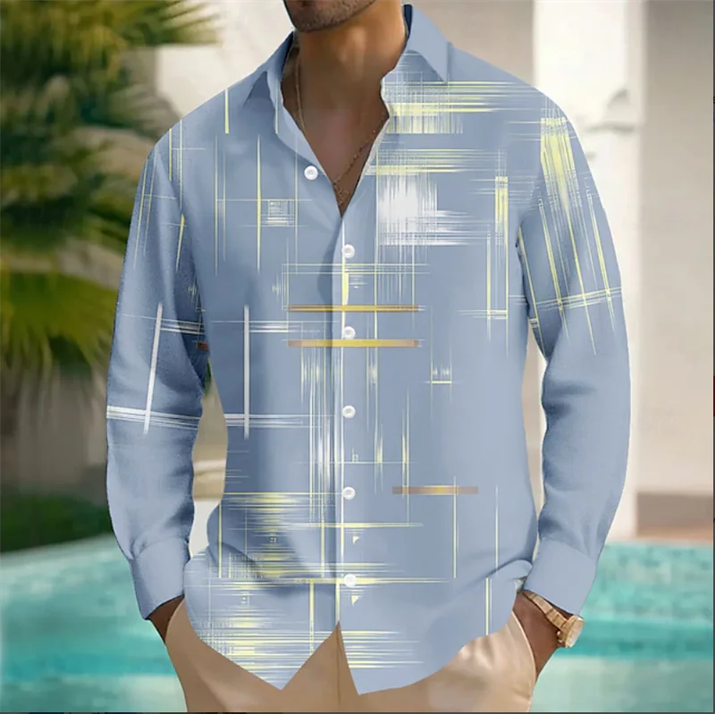 New Men's Western Print Long Sleeve Lapel Shirt Casual Social Men's Long Sleeve 3D Printed Clothing