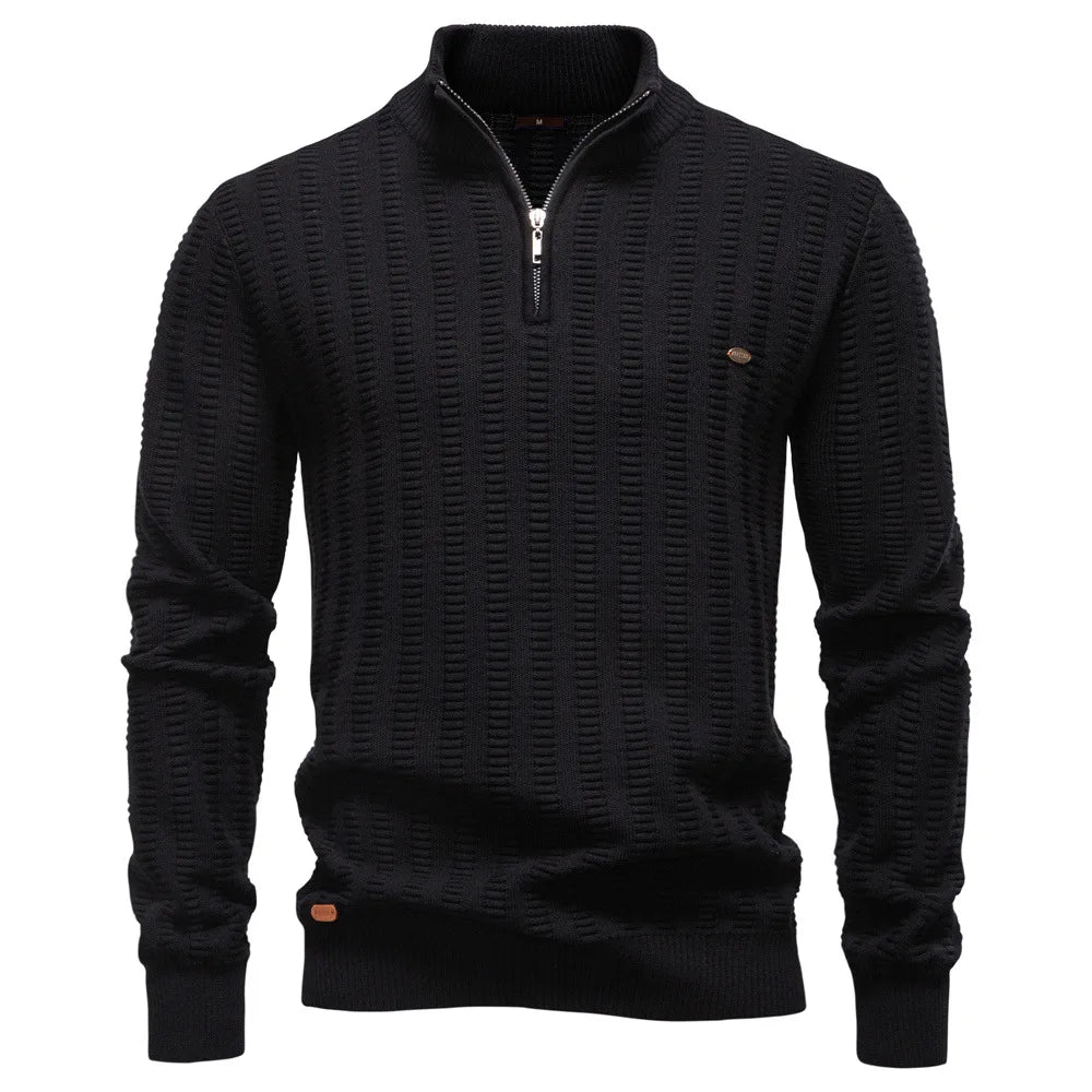 Men's Solid Color Casual Trendy Simple Basic Half Zipper Stand Collar Knitted Pullovers Autumn Winter New Fashion Sweater Tops