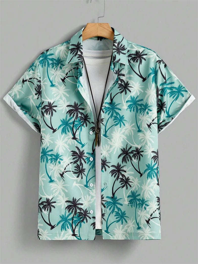2025 Hawaiian men's short sleeved shirt casual slim fashion shirt luxurious black social retro fun clothing