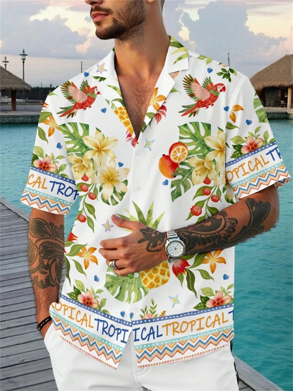 Men's Shirt 3D Flower Print Ethnic Totem Lapel Men's Short Sleeve Tops Men's Shirt Casual Shirt Lapel Button Shirt Oversized