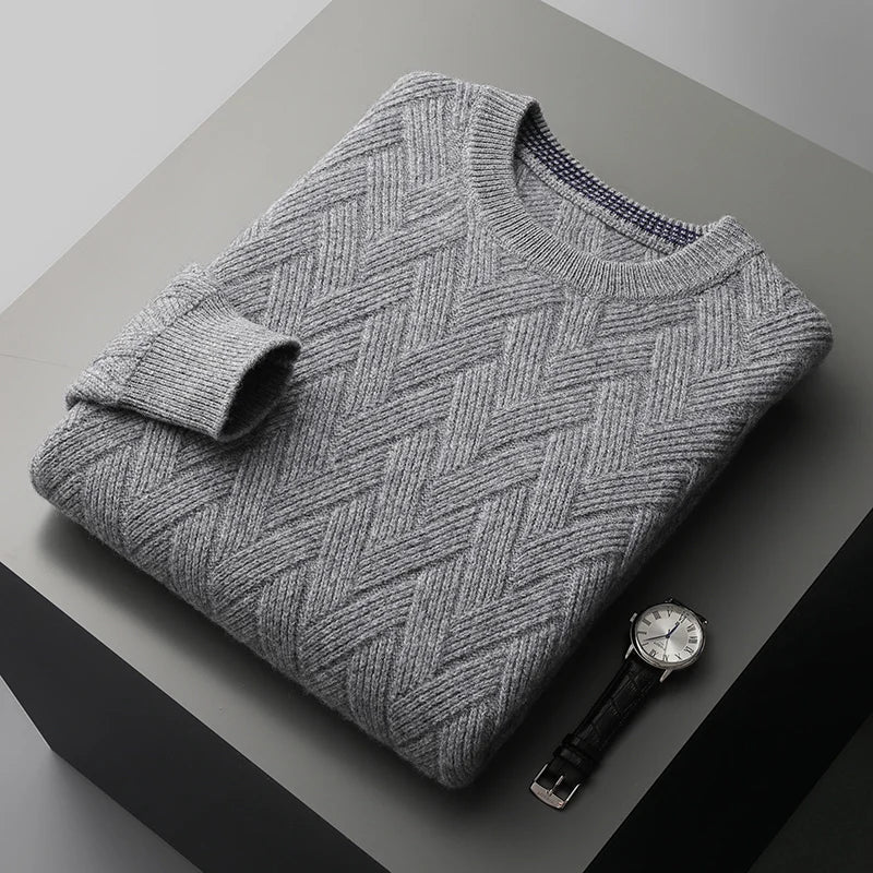 Autumn and winter new men's 100% wool cashmere sweater O-neck long-sleeved loose plus-size pullover thickened casual knit top