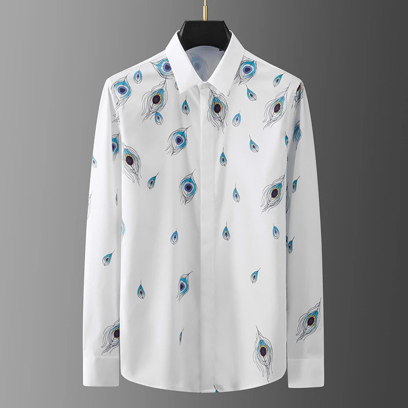 2025 new men's shirt 3D printed men's shirt casual long-sleeved lapel fashion design loose top large size xs-6xl soft fabric