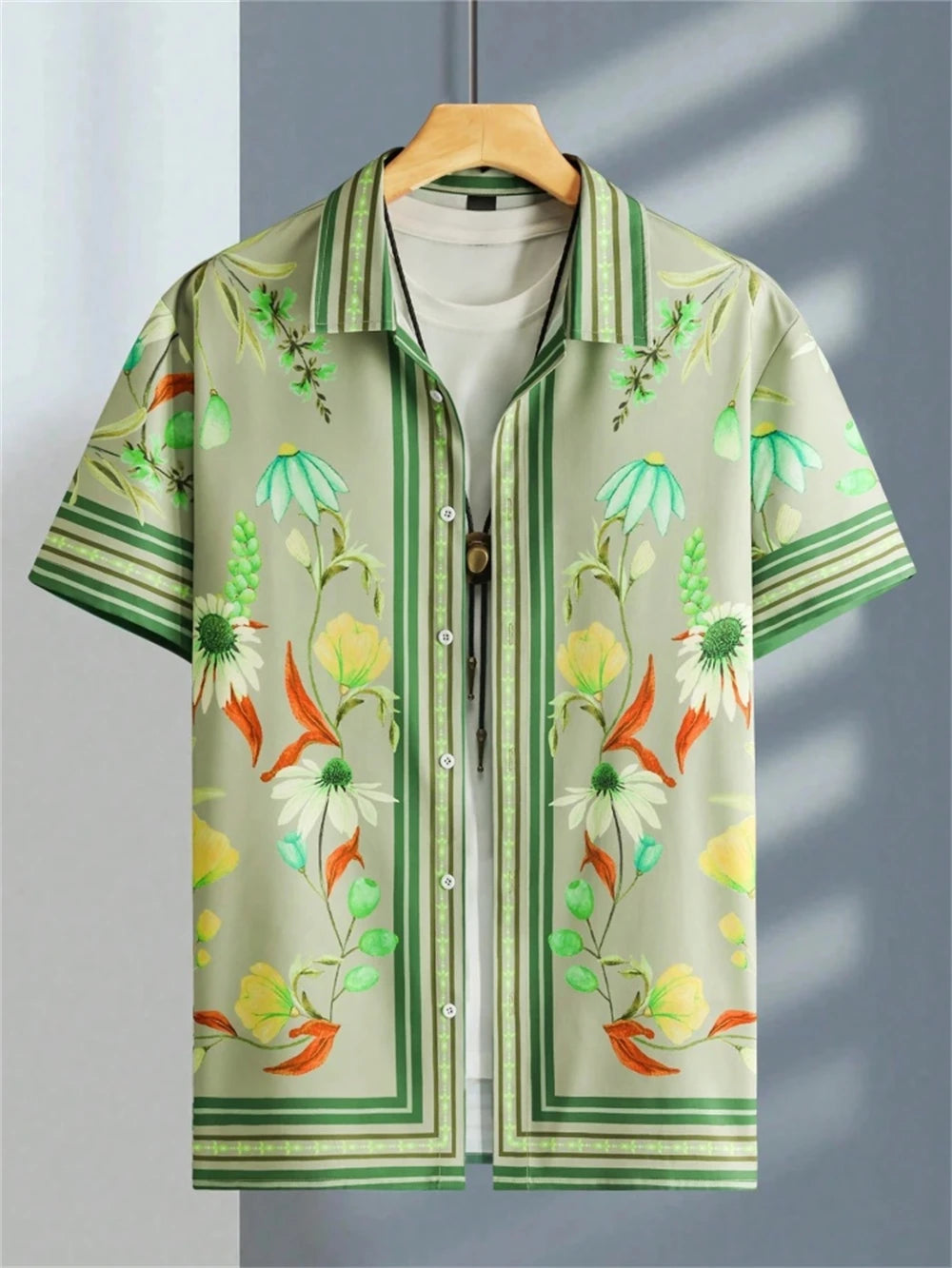 Men's Shirt 3D Flower Print Ethnic Totem Lapel Men's Short Sleeve Tops Men's Shirt Casual Shirt Lapel Button Shirt Oversized