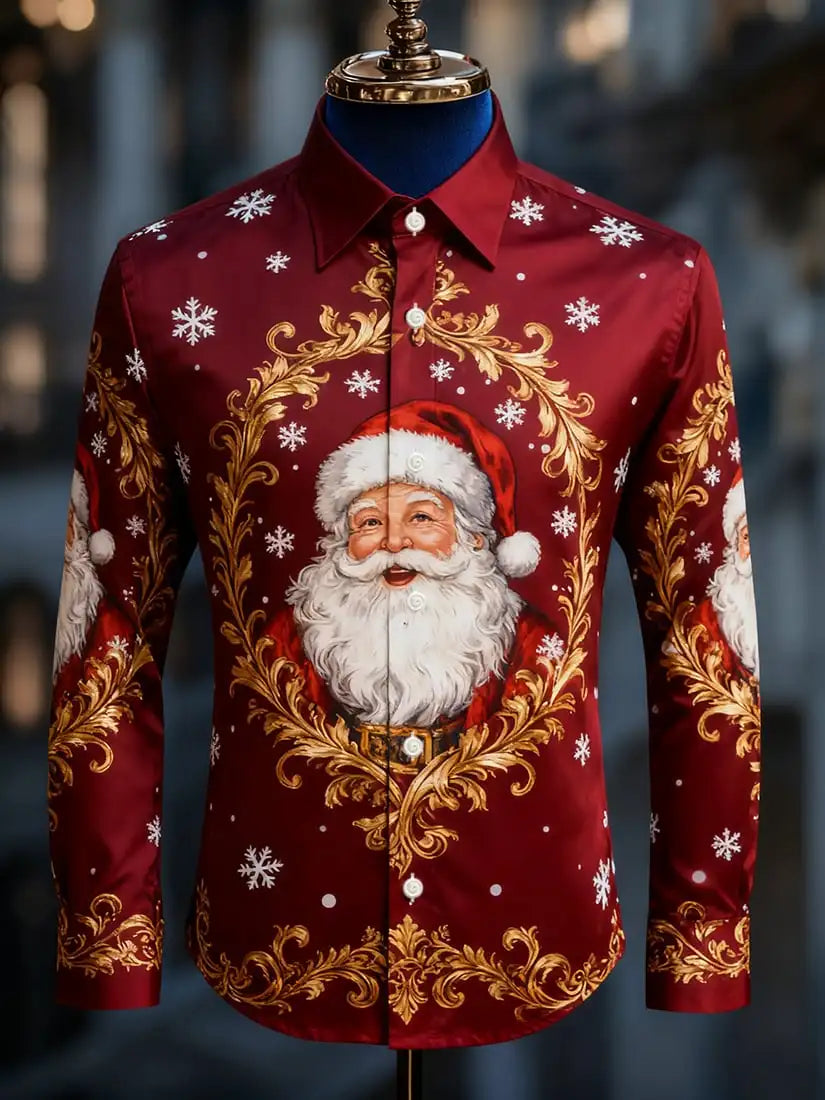 2025 Christmas Men's 3D Printed Santa Claus Casual Long Seelve Shirts Fashion Men's Dress Shirts Fall Clothing For Old Mans
