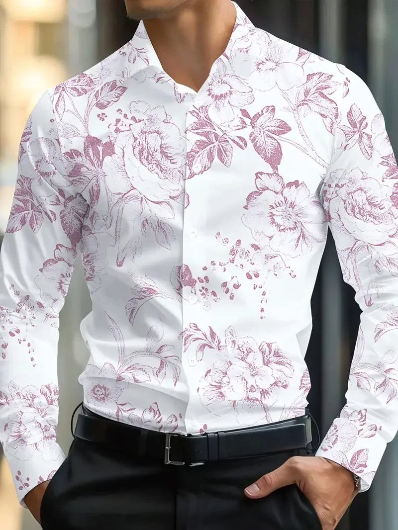 High Quality Men's Leopard Print Button Up Shirt Baroque Chain Anchor Long Sleeved Party Casual Lapel Long Sleeved