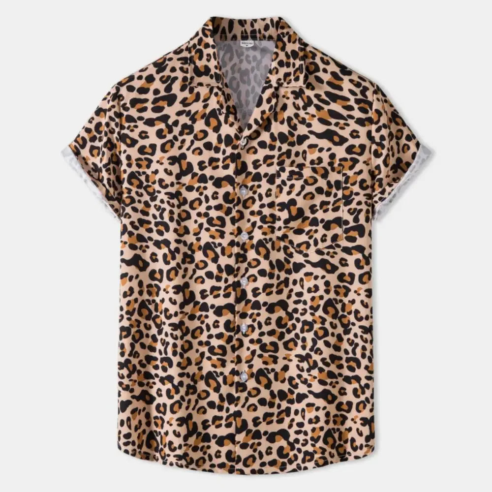 Fashion Leopard Men's Short Sleeve Shirt Oversize Loose Fit Stylish Shirt for Men Lapel Trend Casual Button Up Men's Clothing