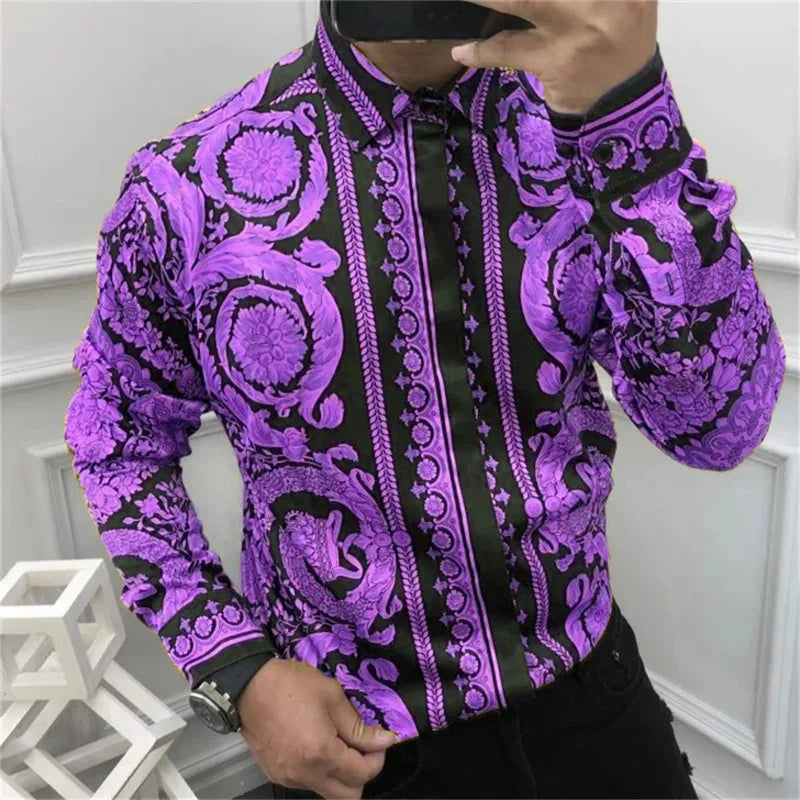 Men's Button Long Sleeve Shirt Fashion Soft Slim Fit Casual Top Hawaiian Luxury Party Men's Shirt Plus Size 6XL