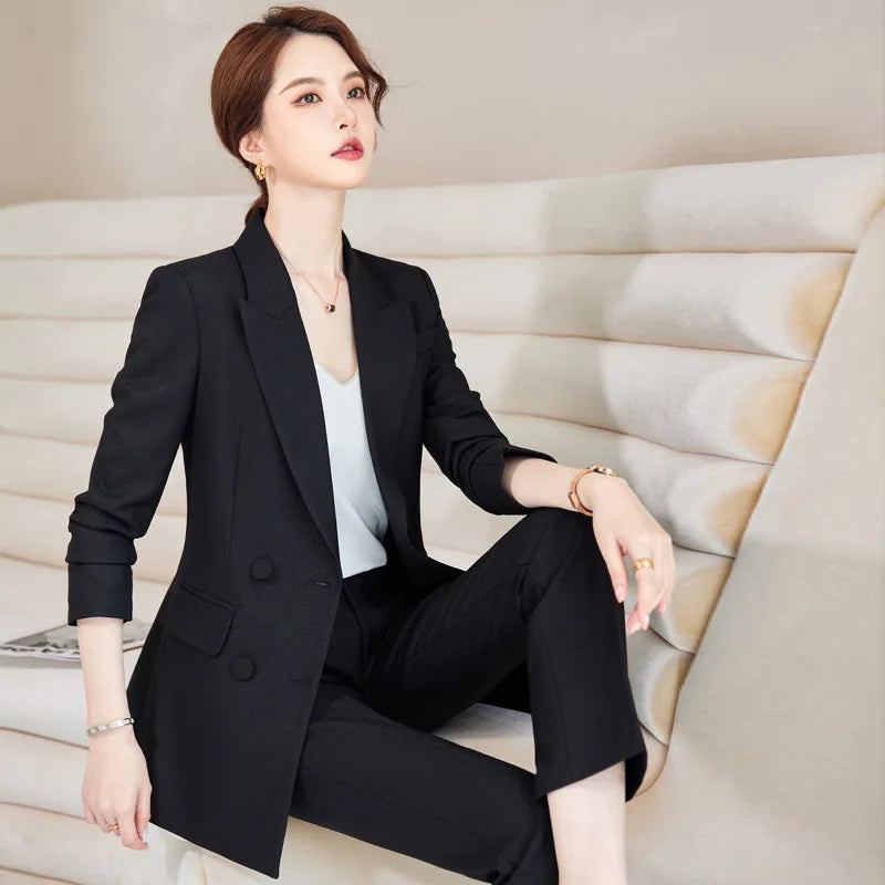 Double-Breasted Suit Jacket Women's Professional Set Autumn Winter British Style Fashionable Korean Version Formal Wear