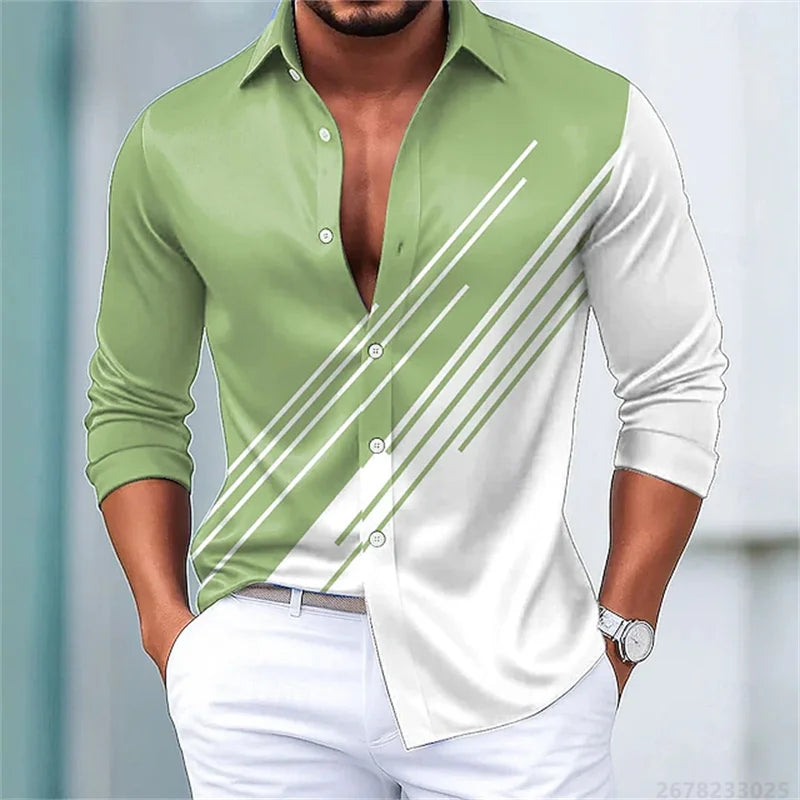 Men's stylish contrasting striped long-sleeved shirt, European and American style slim-fit casual shirt, 15 colors available