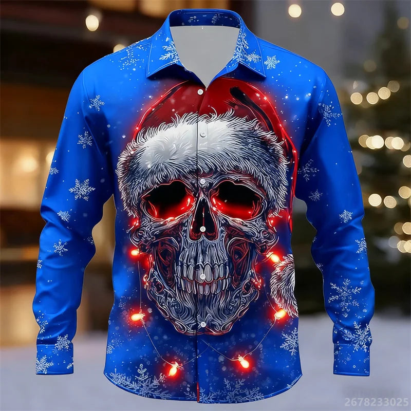 Men's shirt long-sleeved Christmas shirt, 3D printed HD pattern, fashionable casual design, comfortable men's long-sleeved top