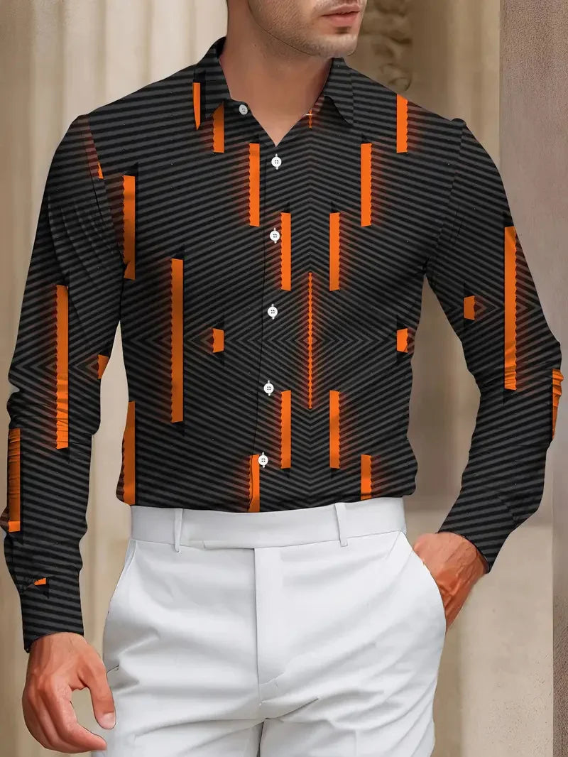 New Men's Flip-over Beach Shirt Long Sleeve Hawaiian Holiday Clothing Pattern Summer New Collection