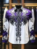 New men's 3D clover print retro pattern casual long sleeved casual shirt fashionable lapel top clothing