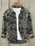 Linen Print Men's Long Sleeve Shirt Traditional Wave Pattern Art Hawaiian Shirt Men's Crane Shirt Design